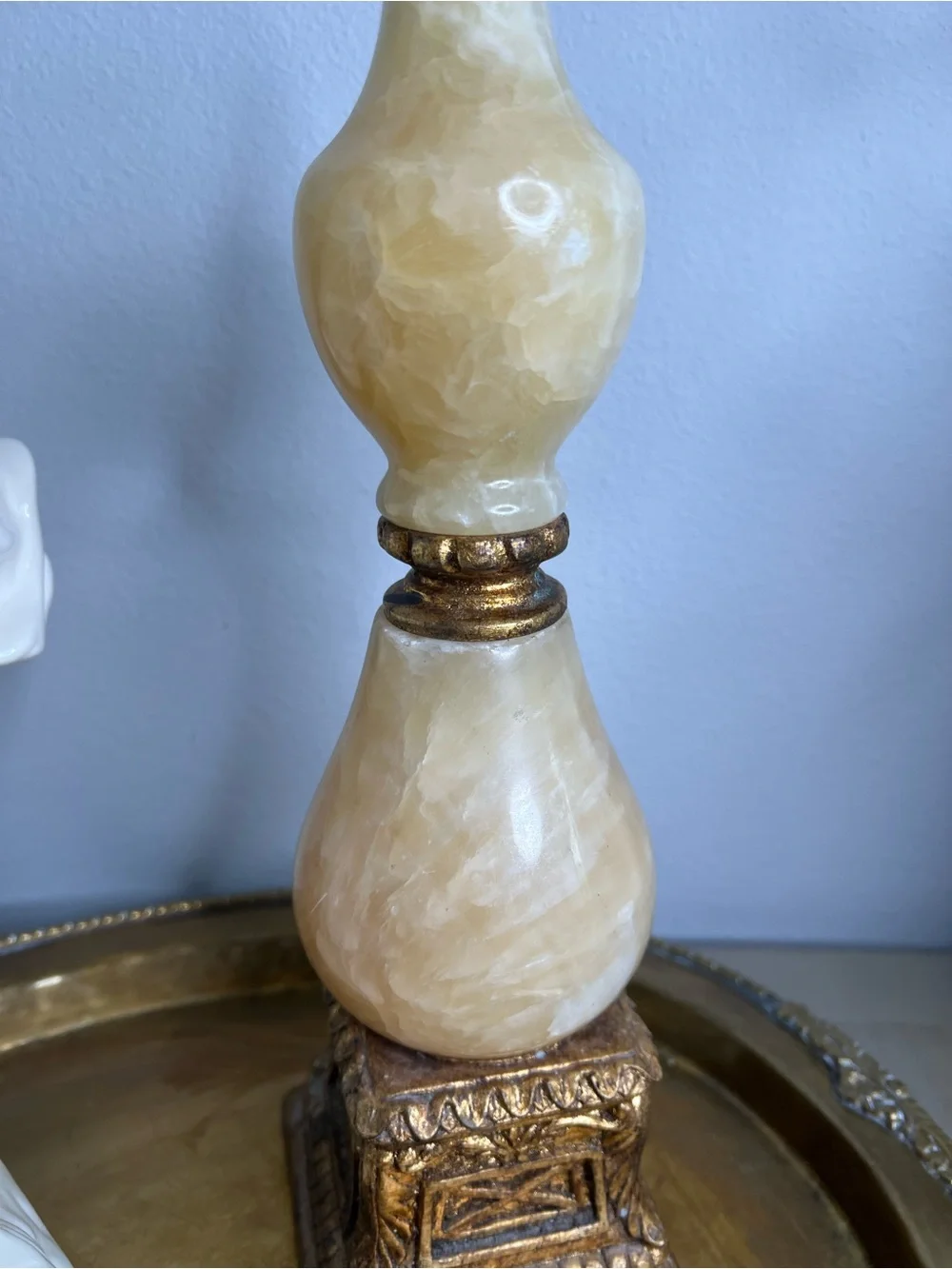 Vintage Decorative Cream and Gold Onyx Finial Accent Heavy  - Home Accents